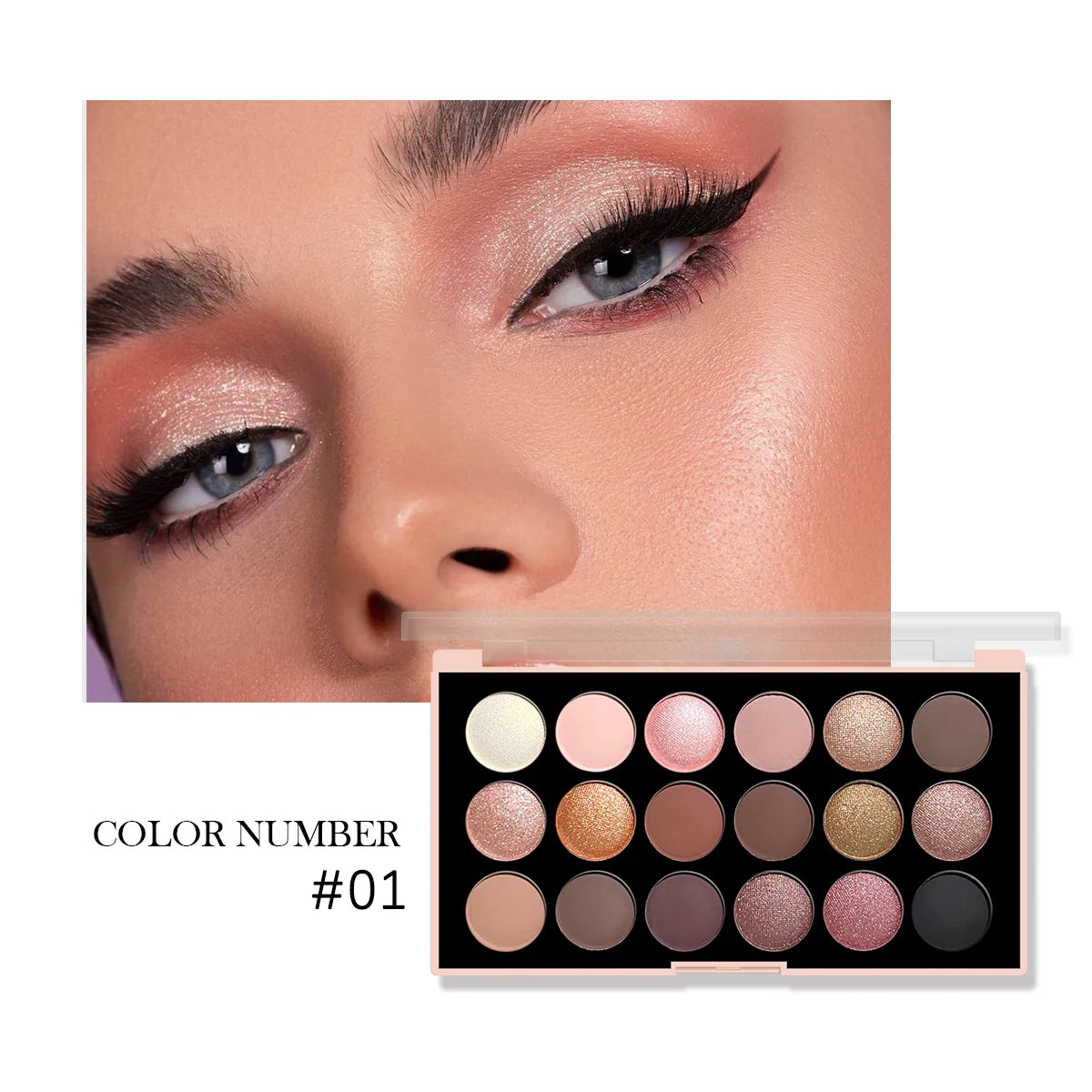 18-Color Long-Lasting Eyeshadow Palette with Matte & Glitter Shades