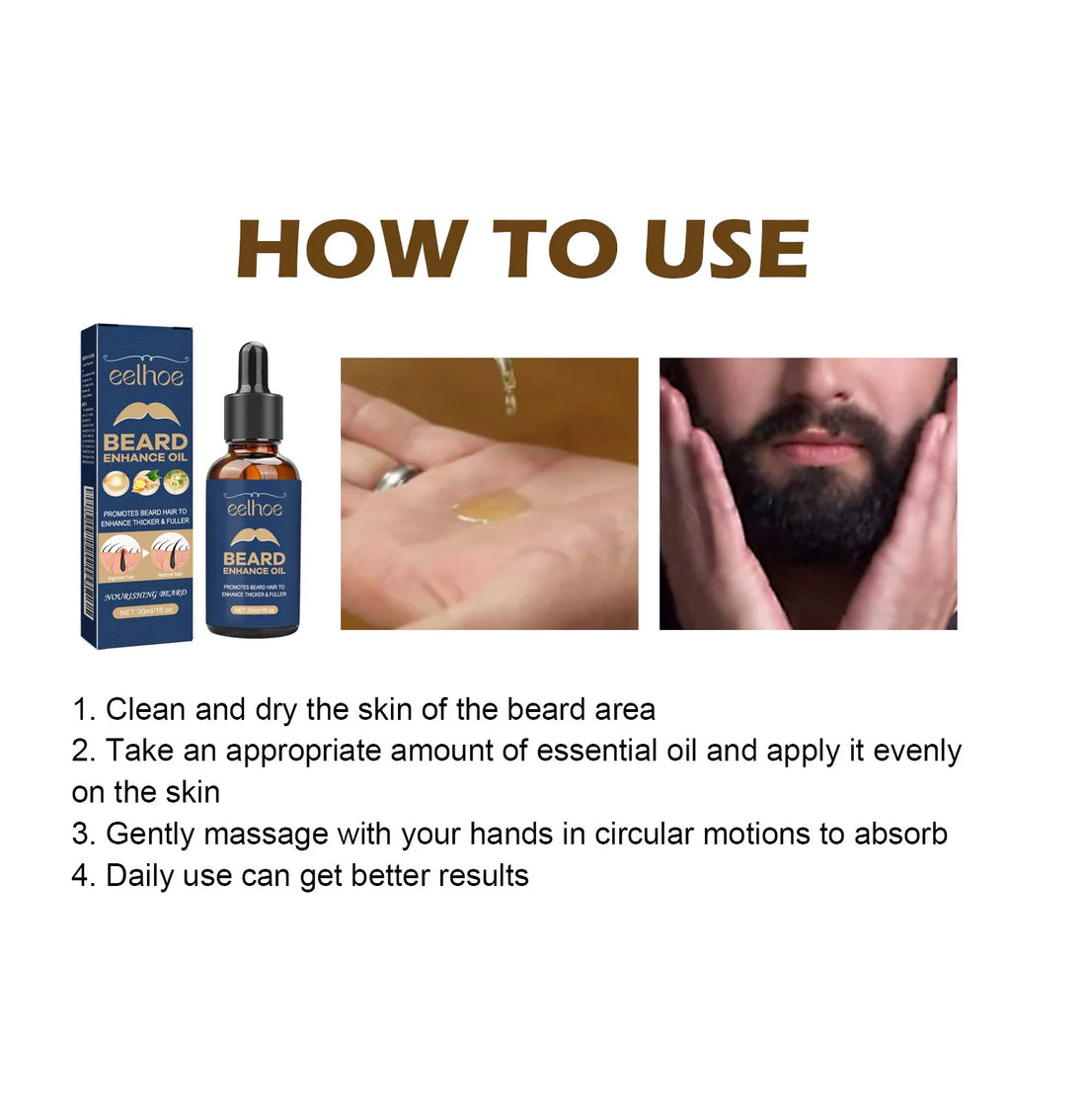 30ml Eelhoe Organic Beard Oil Follicle Activator Strong Roots Nourishing Growth Dense Hair Essence Hydrating Soft Shine Grooming