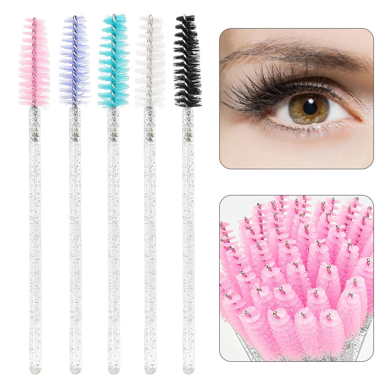 50PCS Disposable Crystal Eyelash Mascara Wands Makeup Brush Set