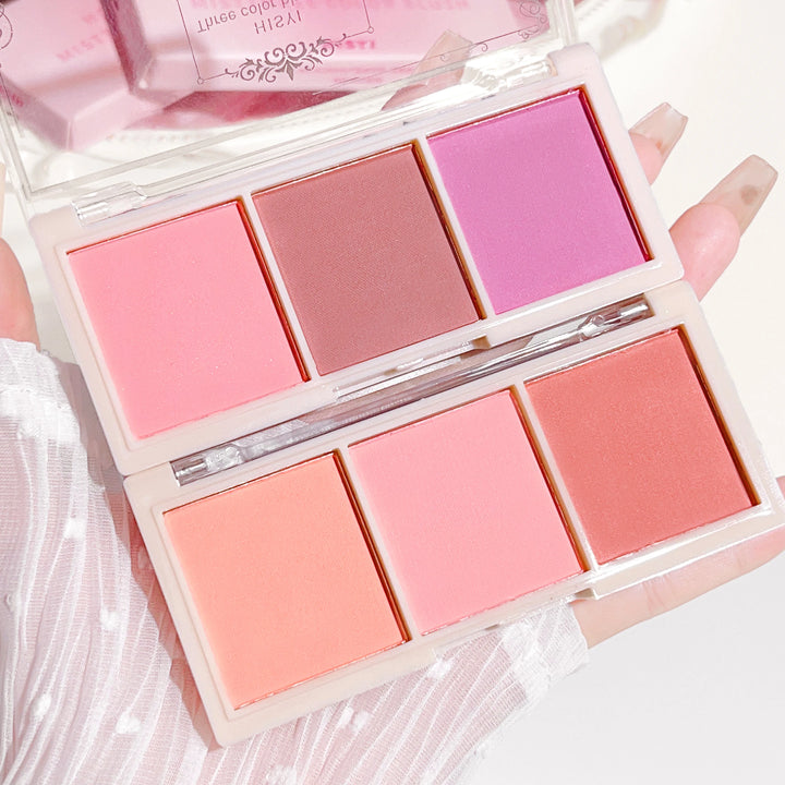 Three-Color Matte Blush Palette for Natural Rosy Glow