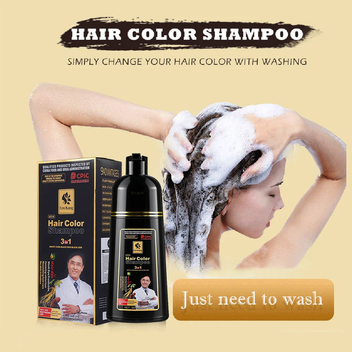 3-in-1 Herbal Black Hair Dye Shampoo for Gray Hair Coverage