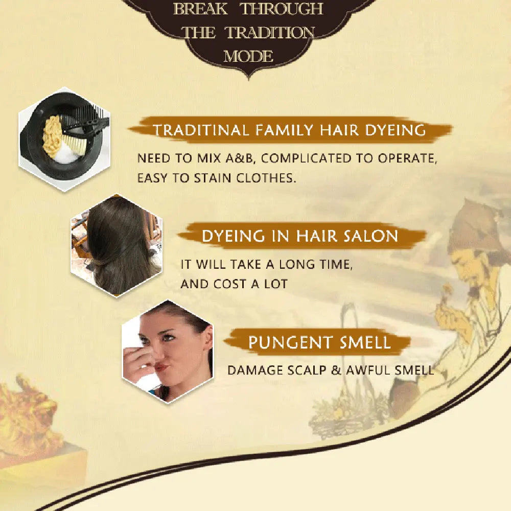 3-in-1 Herbal Black Hair Dye Shampoo for Gray Hair Coverage