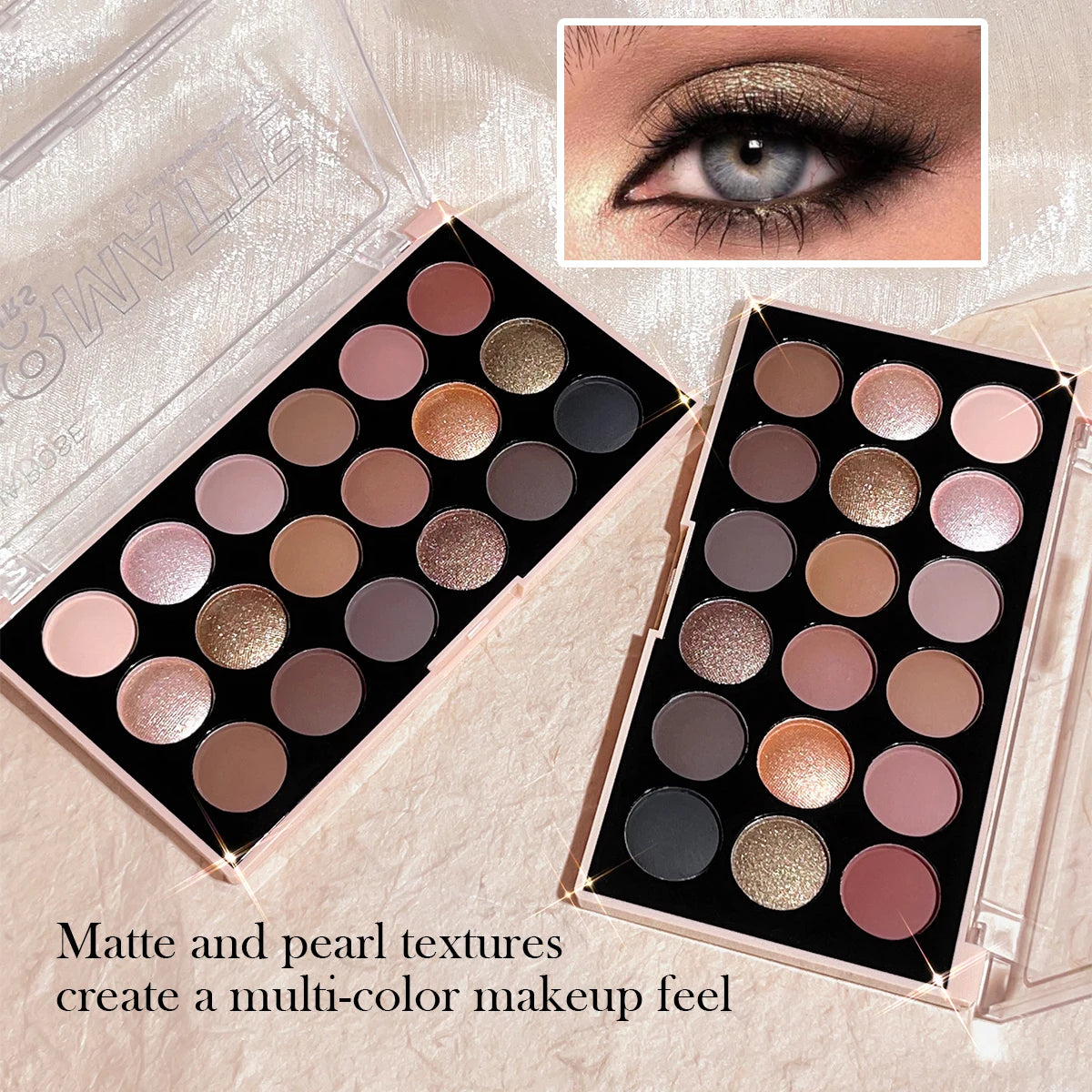 18-Color Long-Lasting Eyeshadow Palette with Matte & Glitter Shades