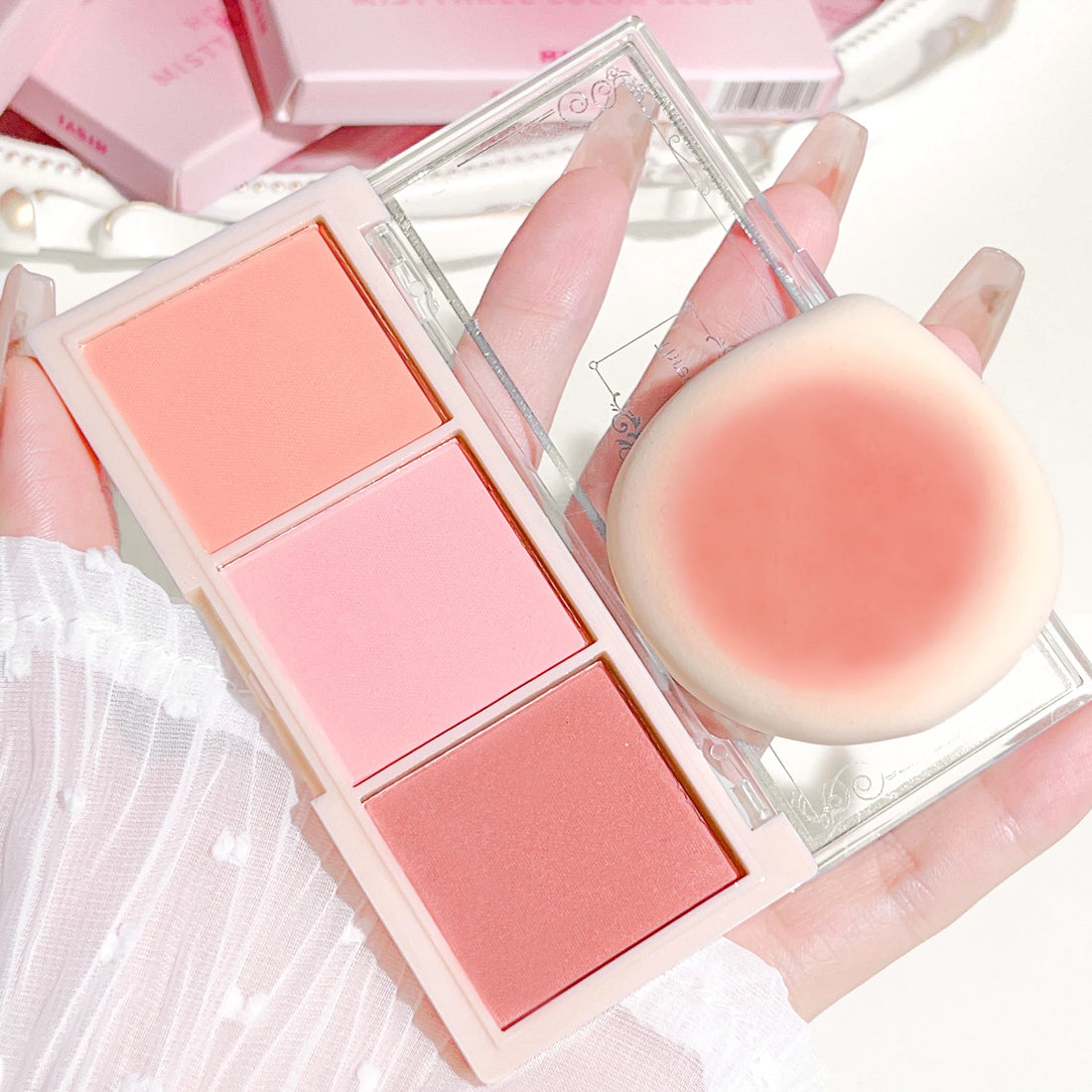 Three-Color Matte Blush Palette for Natural Rosy Glow