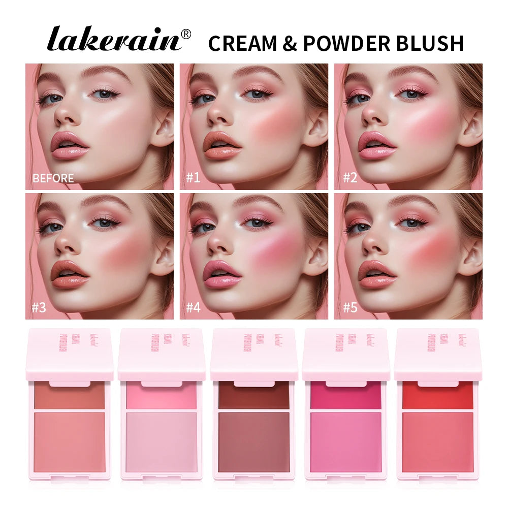 5-Color Matte Cream & Powder Blush Palette for Natural Rosy Glow