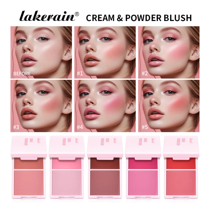 5-Color Matte Cream & Powder Blush Palette for Natural Rosy Glow
