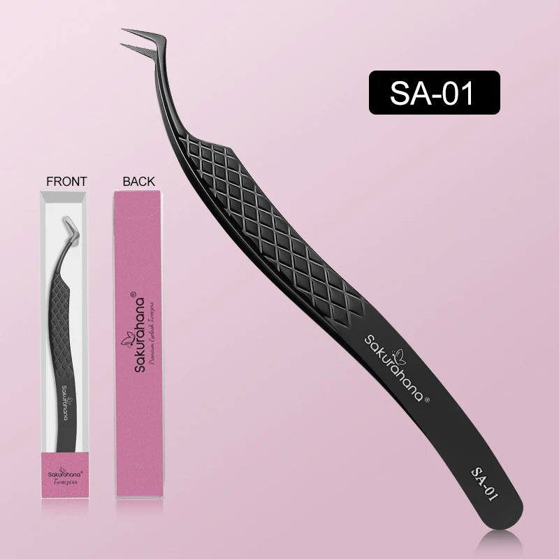 Professional Black Fiber Tip Eyelash Tweezers