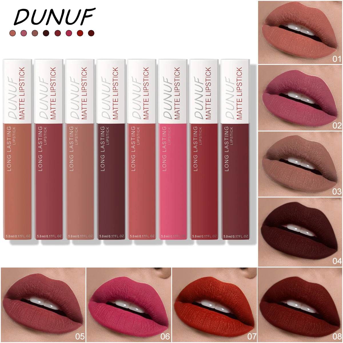 8PCS Matte Waterproof Lip Gloss & Lip Stain Set