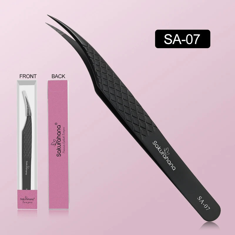 Professional Black Fiber Tip Eyelash Tweezers