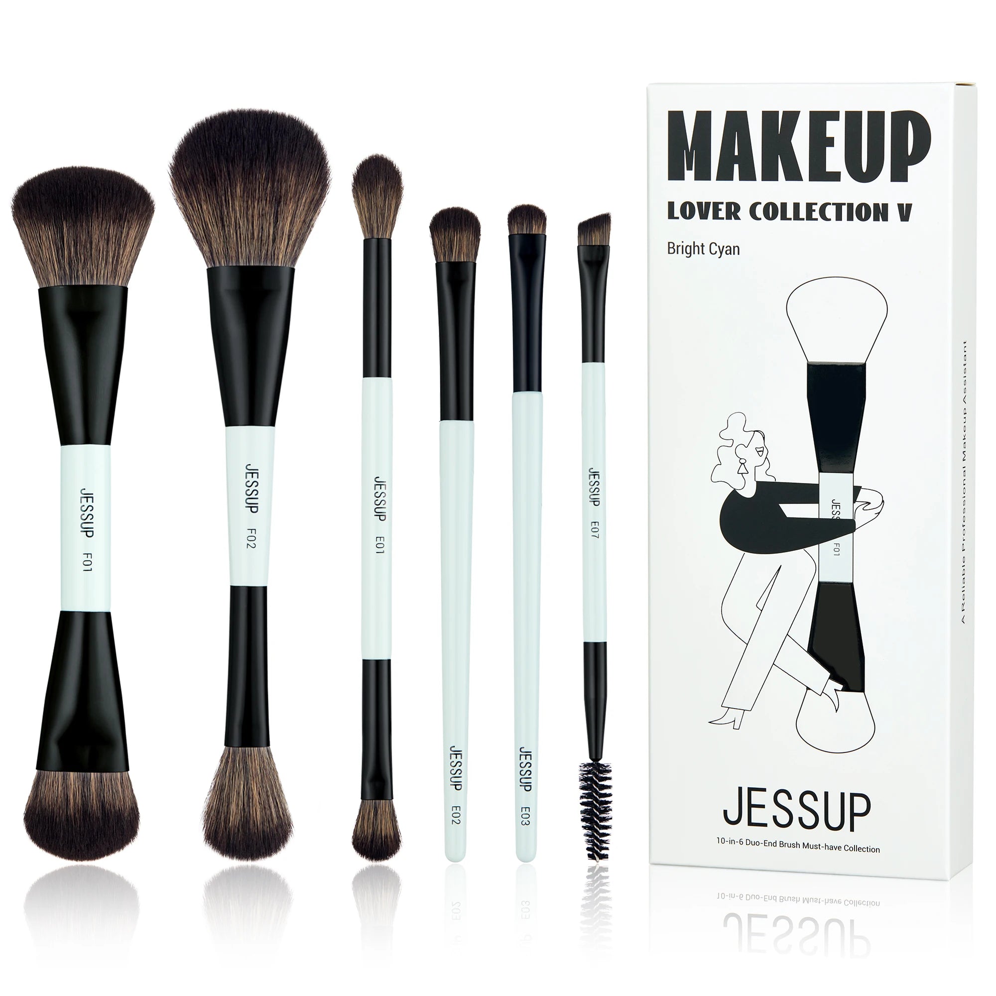 Jessup Double-Sided Makeup Brush Set for Foundation & Blending