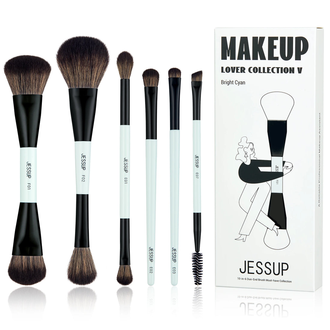 Jessup Double-Sided Makeup Brush Set for Foundation & Blending