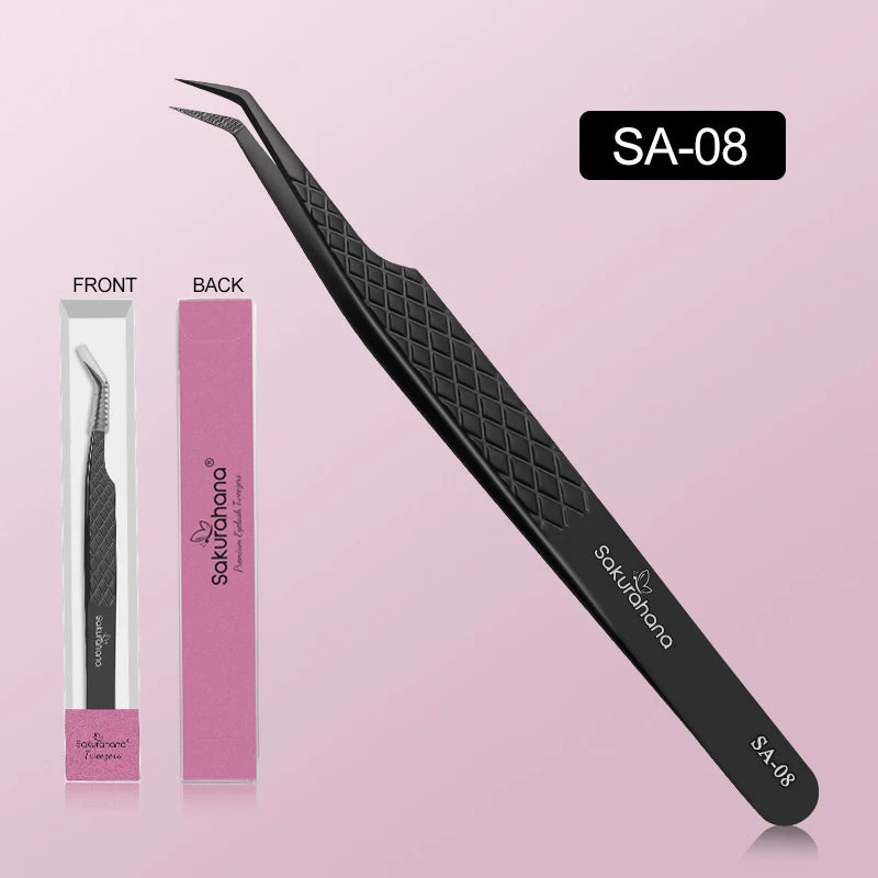 Professional Black Fiber Tip Eyelash Tweezers