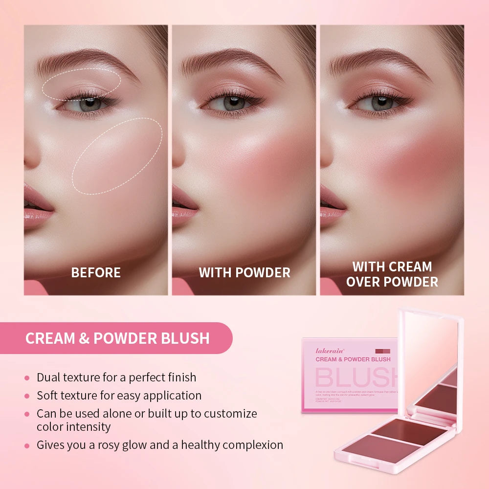 5-Color Matte Cream & Powder Blush Palette for Natural Rosy Glow