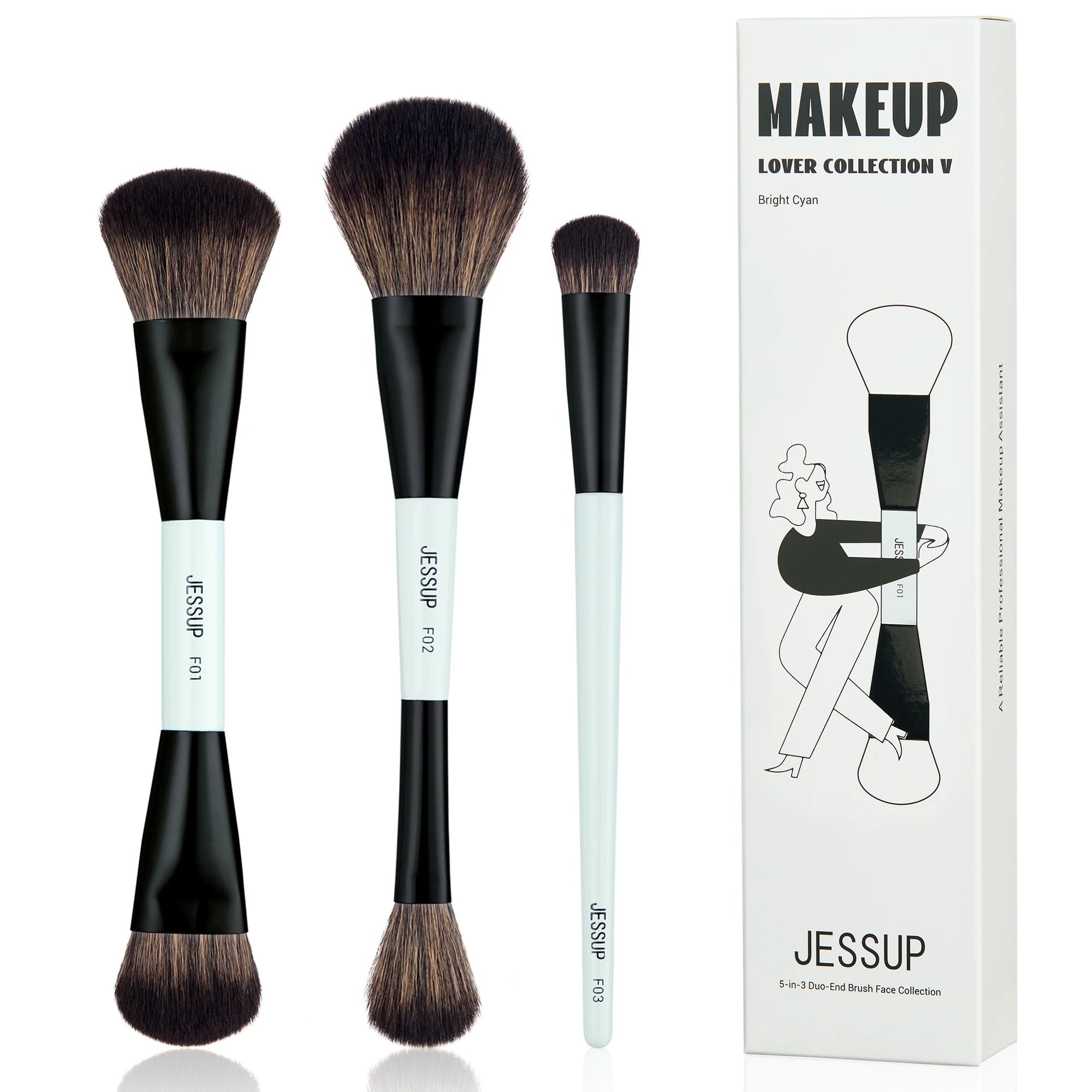 Jessup Double-Sided Makeup Brush Set for Foundation & Blending