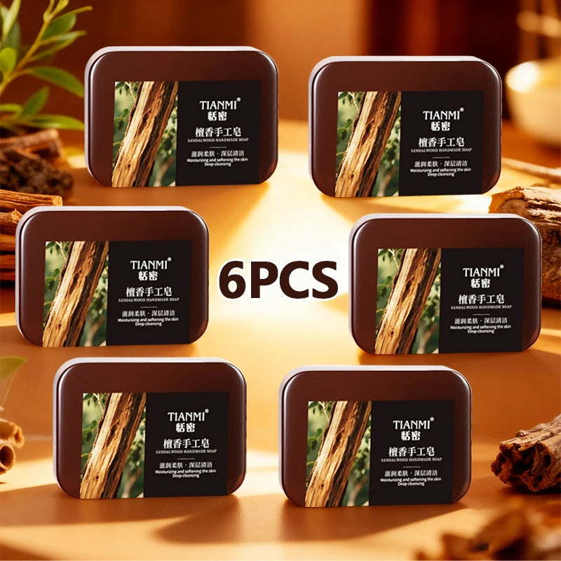 6PCS Men’s Sandalwood Handmade Soap for Face, Hair & Body Care