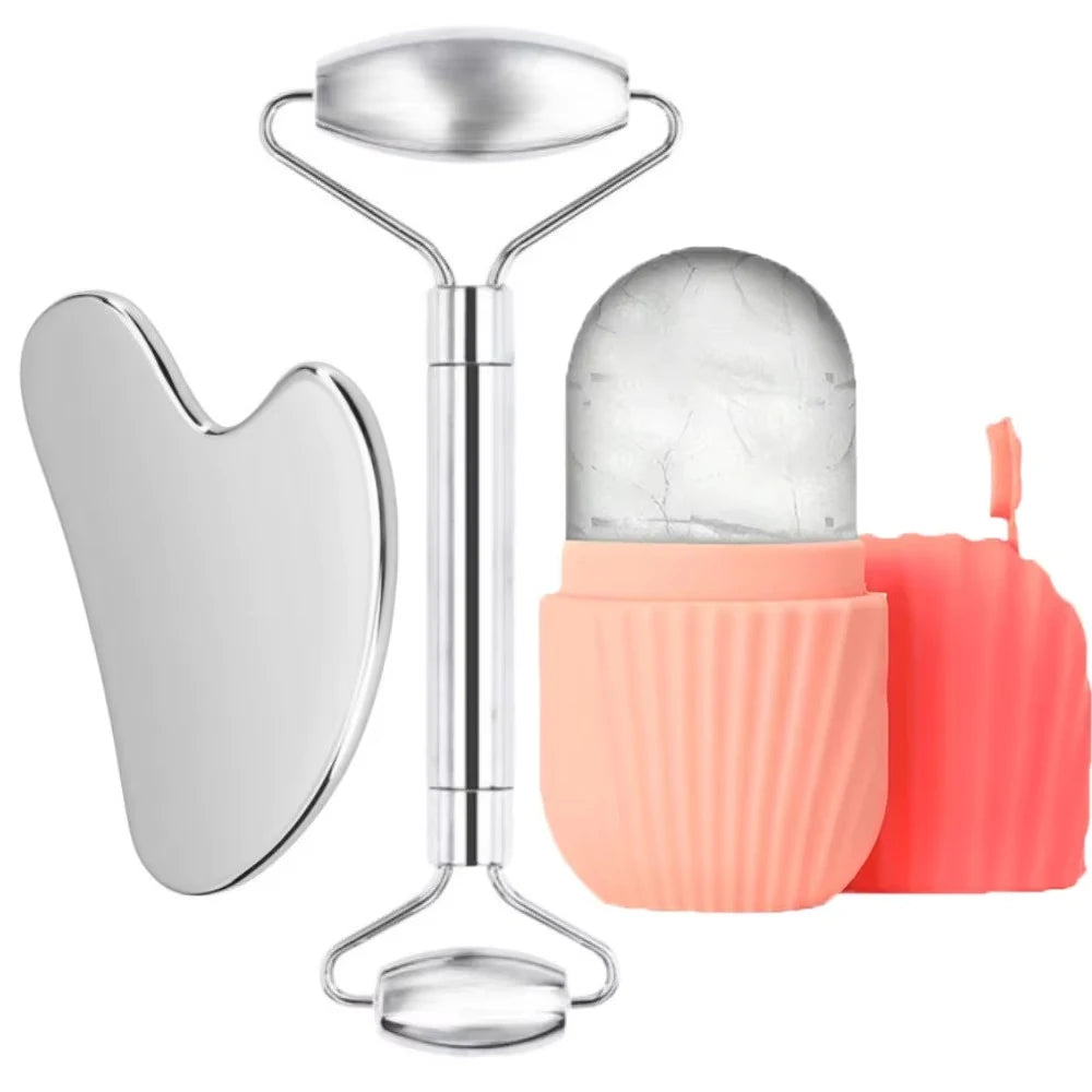 Stainless Steel Face Ice Roller & Gua Sha Massage Tool Set