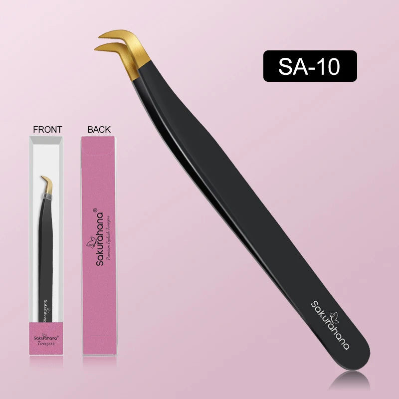 Professional Black Fiber Tip Eyelash Tweezers