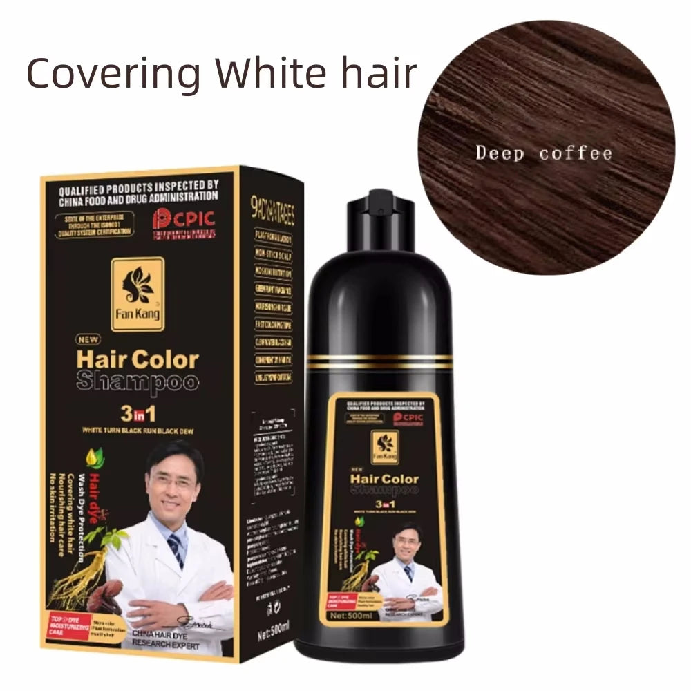 3-in-1 Herbal Black Hair Dye Shampoo for Gray Hair Coverage