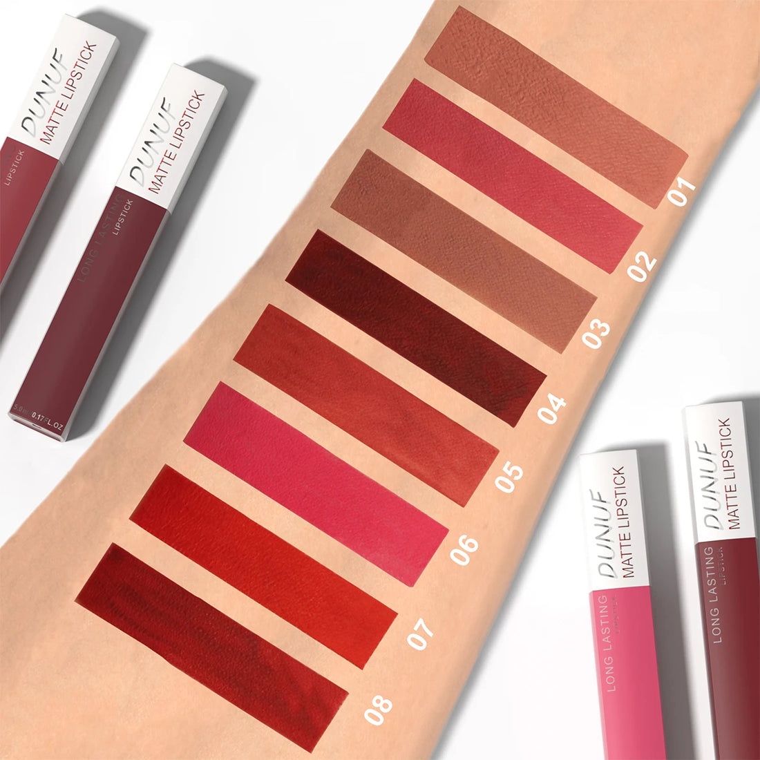 8PCS Matte Waterproof Lip Gloss & Lip Stain Set