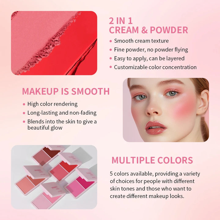 5-Color Matte Cream & Powder Blush Palette for Natural Rosy Glow