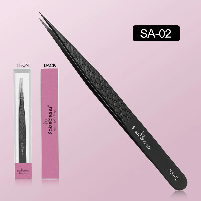 Professional Black Fiber Tip Eyelash Tweezers