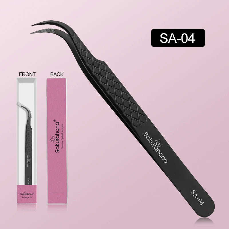 Professional Black Fiber Tip Eyelash Tweezers