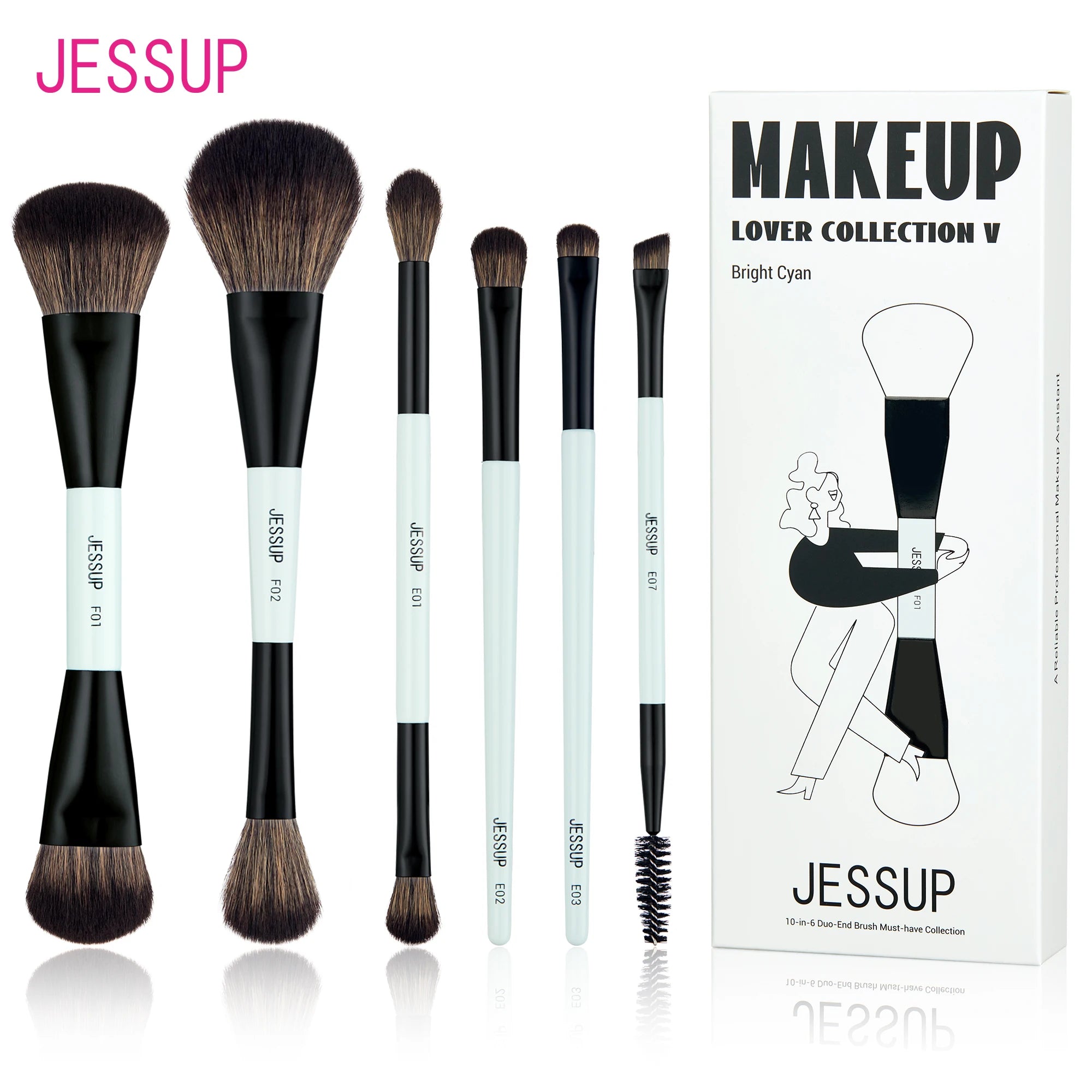Jessup Double-Sided Makeup Brush Set for Foundation & Blending