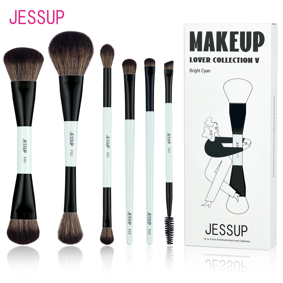 Jessup Double-Sided Makeup Brush Set for Foundation & Blending