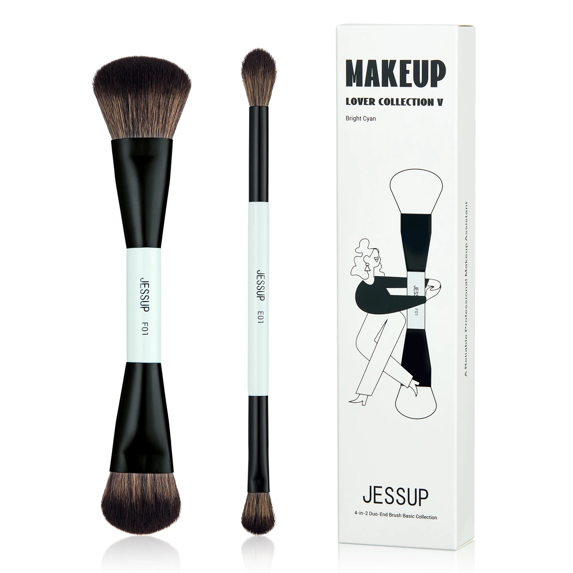 Jessup Double-Sided Makeup Brush Set for Foundation & Blending
