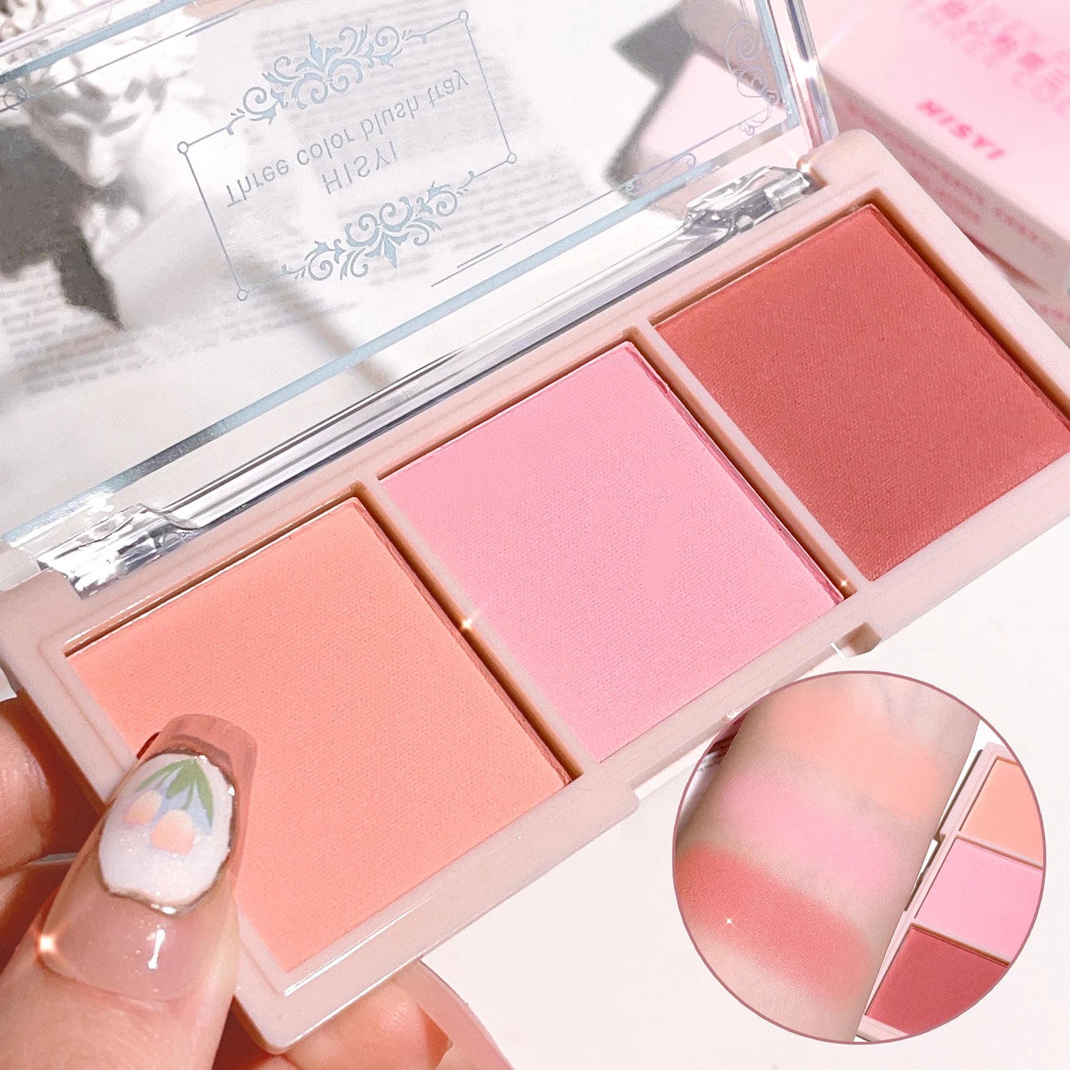 Three-Color Matte Blush Palette for Natural Rosy Glow