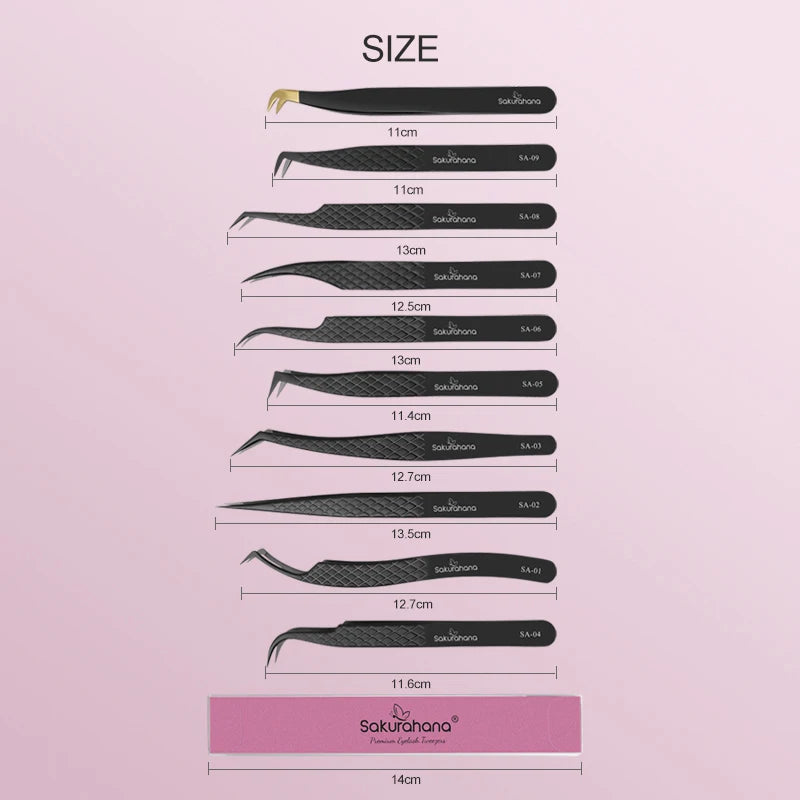 Professional Black Fiber Tip Eyelash Tweezers