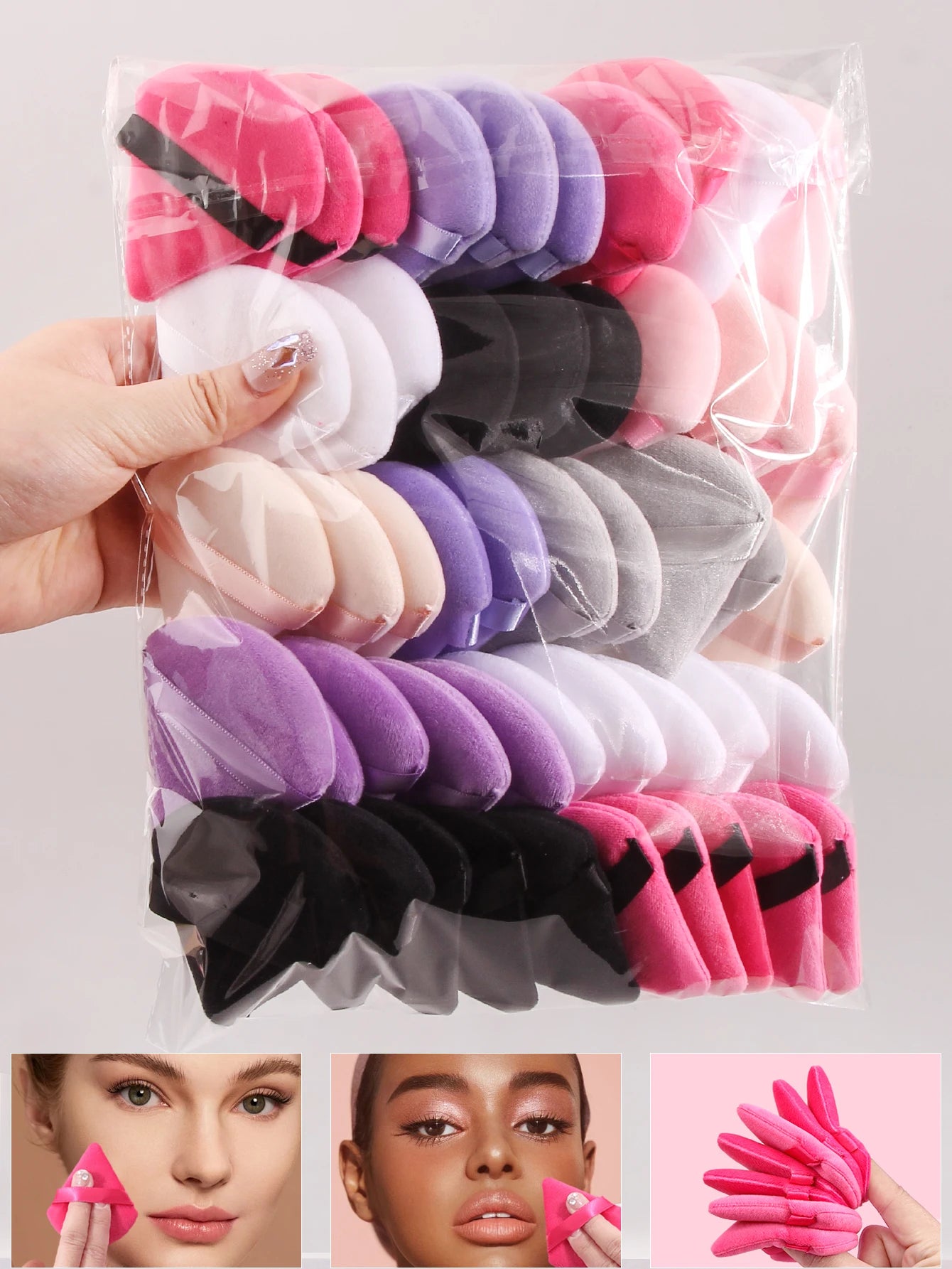 50PCS Triangle Powder Puff Set for Foundation & Loose Powder
