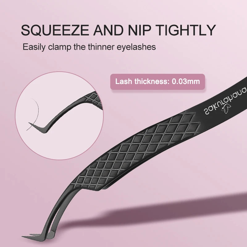 Professional Black Fiber Tip Eyelash Tweezers