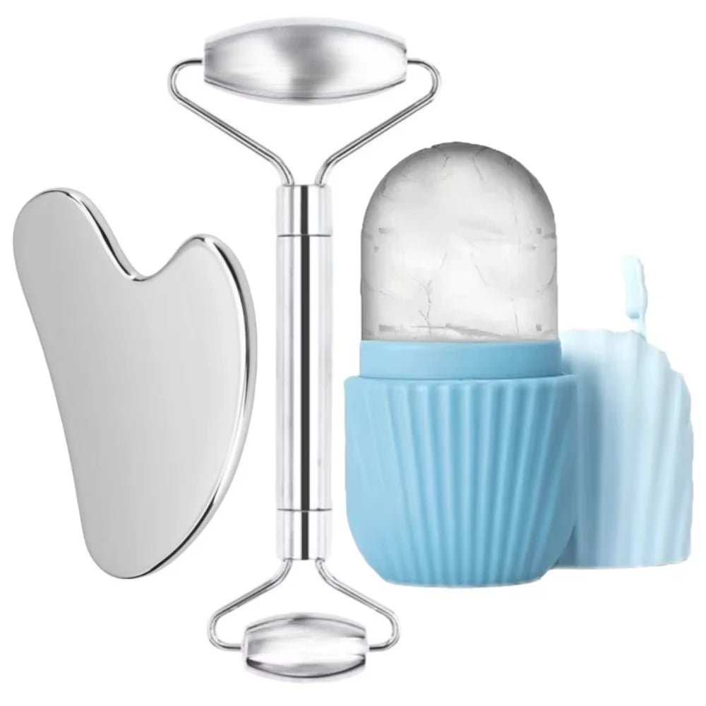 Stainless Steel Face Ice Roller & Gua Sha Massage Tool Set