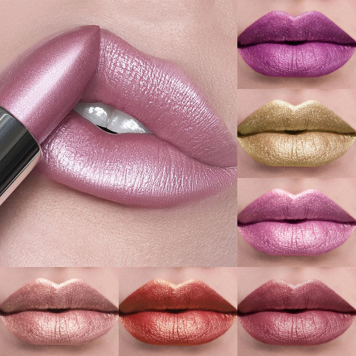 21-Color Glitter Metallic Lipstick Set with Pearlescent Matte Finish