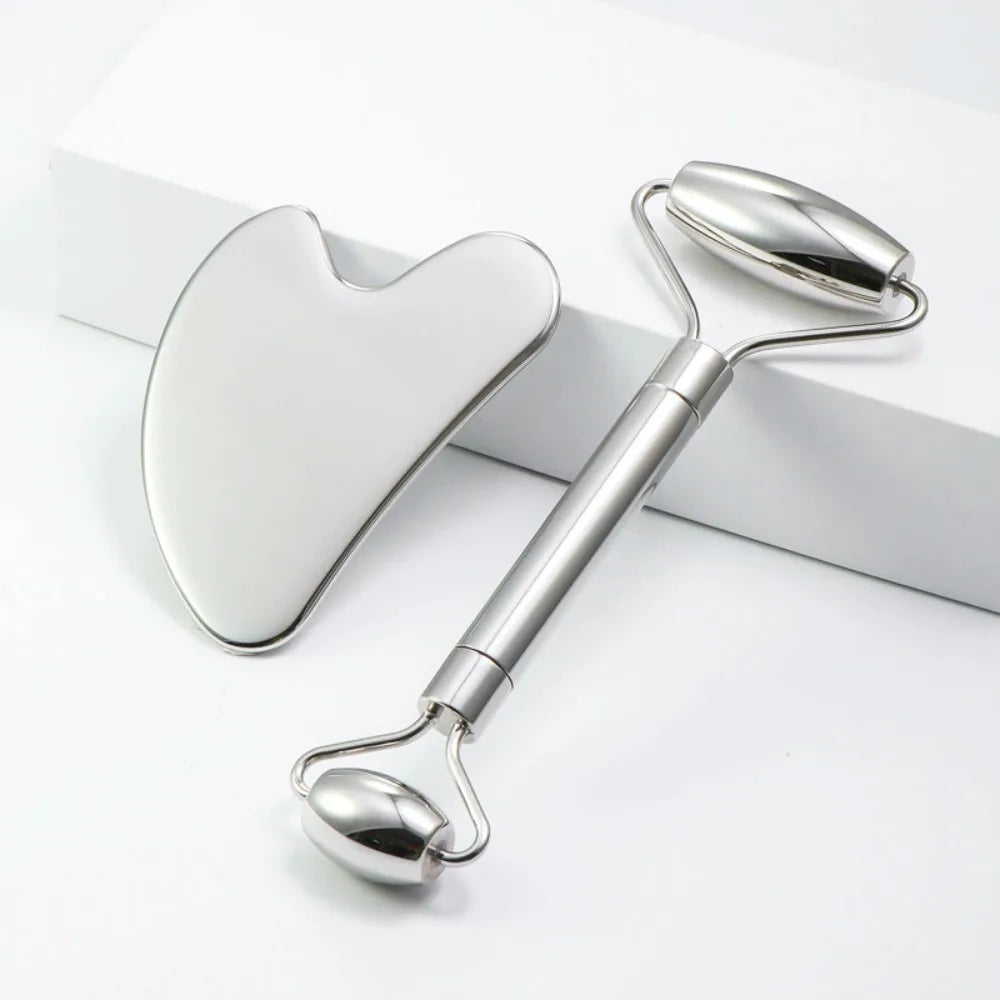 Stainless Steel Face Ice Roller & Gua Sha Massage Tool Set