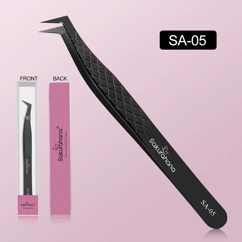 Professional Black Fiber Tip Eyelash Tweezers