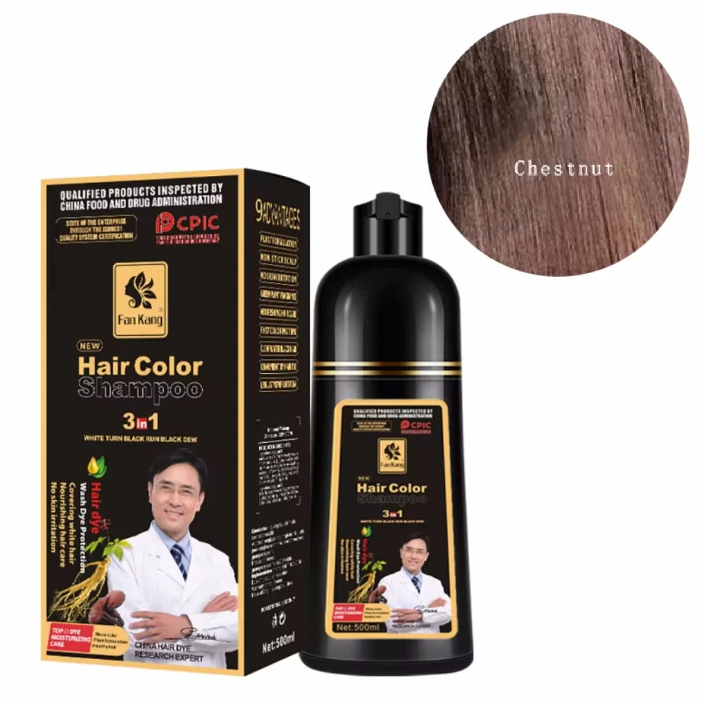 3-in-1 Herbal Black Hair Dye Shampoo for Gray Hair Coverage