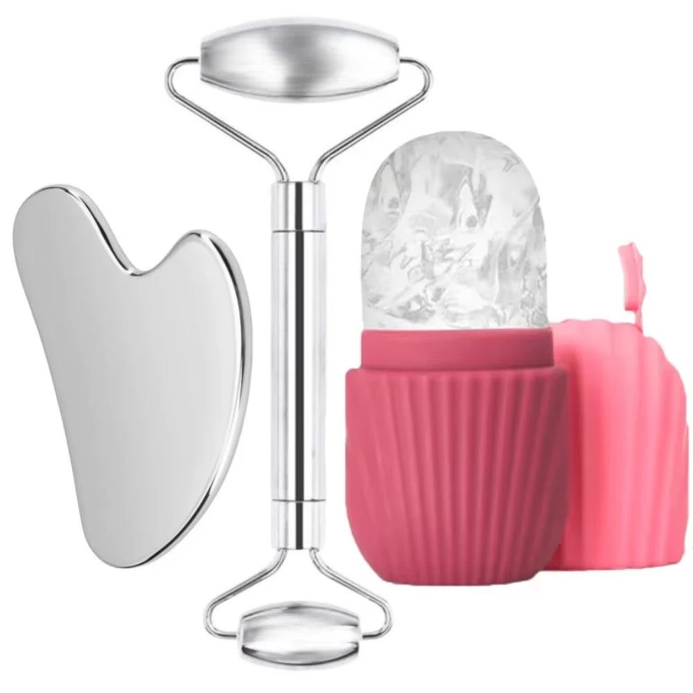 Stainless Steel Face Ice Roller & Gua Sha Massage Tool Set
