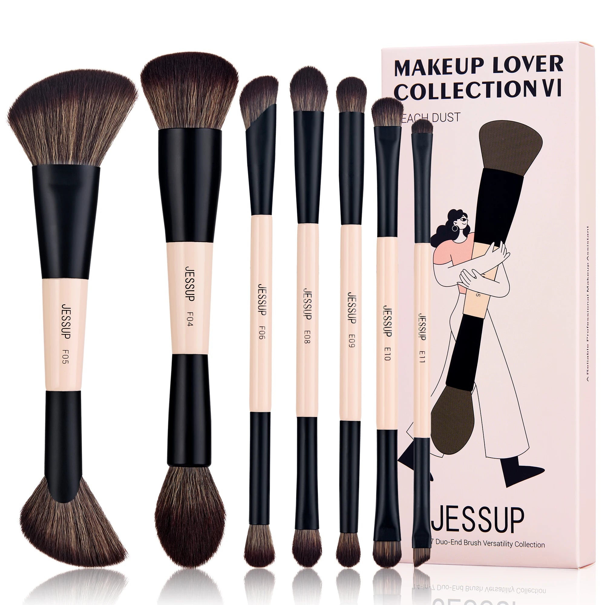 Jessup Double-Sided Makeup Brush Set for Foundation & Blending