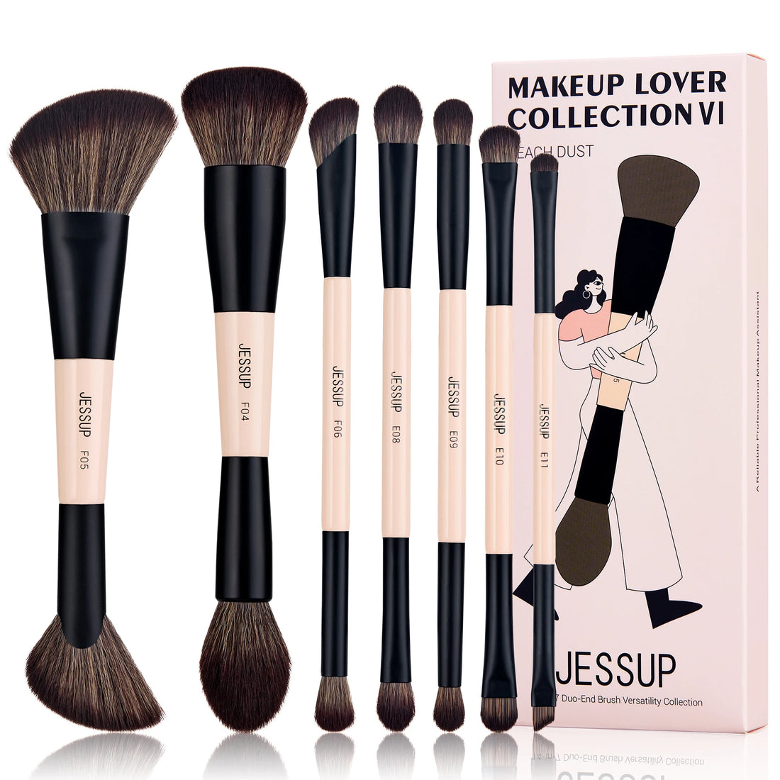 Jessup Double-Sided Makeup Brush Set for Foundation & Blending