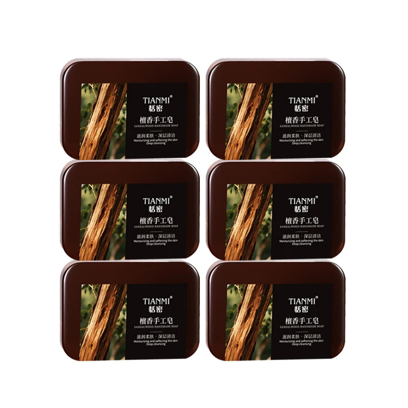 6PCS Men’s Sandalwood Handmade Soap for Face, Hair & Body Care