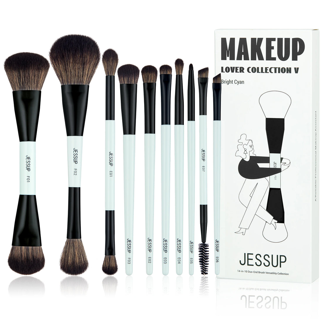 Jessup Double-Sided Makeup Brush Set for Foundation & Blending