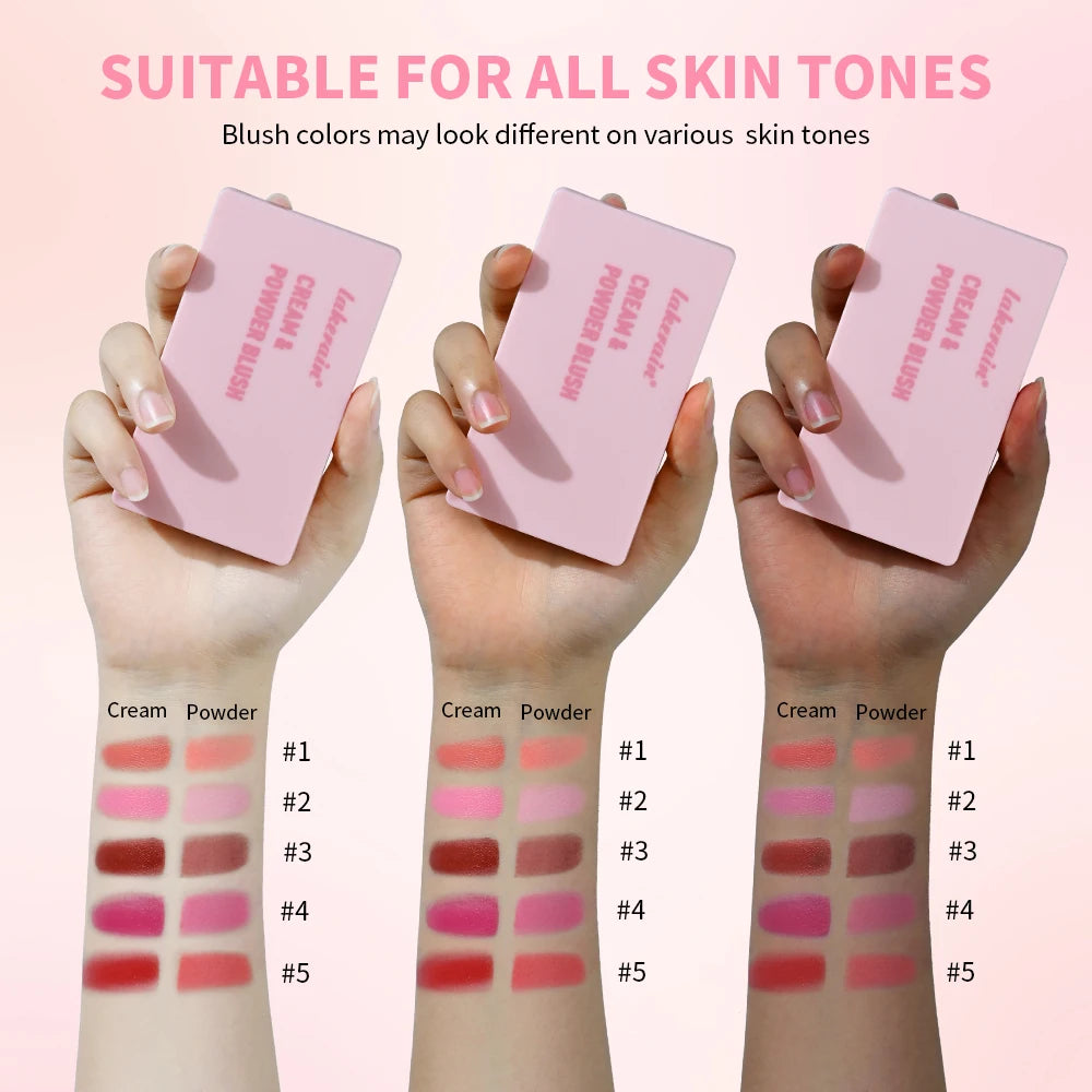 5-Color Matte Cream & Powder Blush Palette for Natural Rosy Glow