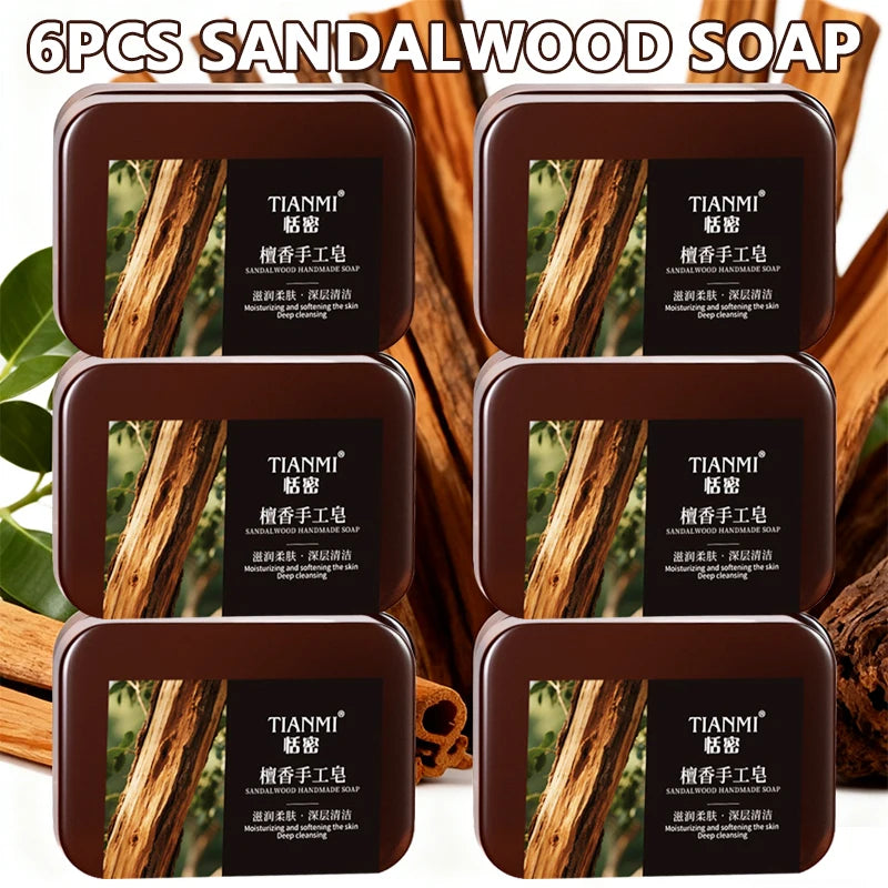 6PCS Men’s Sandalwood Handmade Soap for Face, Hair & Body Care