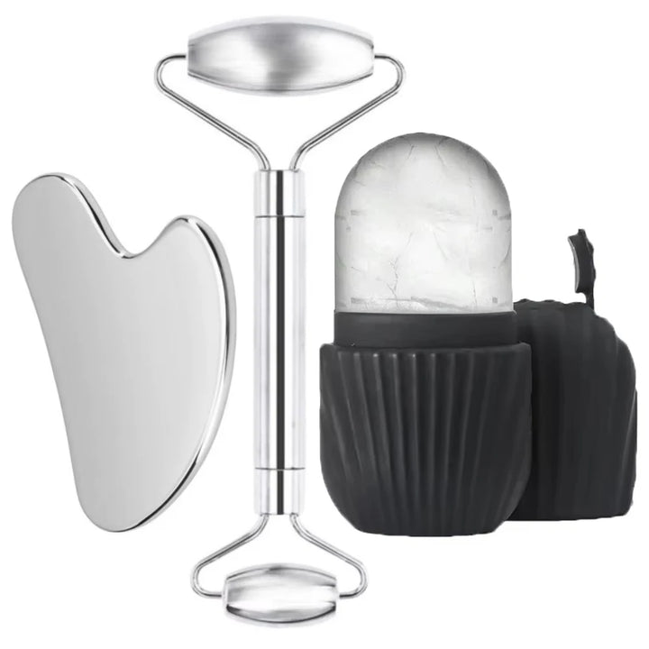 Stainless Steel Face Ice Roller & Gua Sha Massage Tool Set