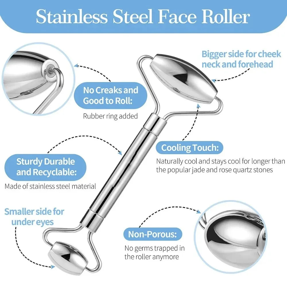 Stainless Steel Face Ice Roller & Gua Sha Massage Tool Set