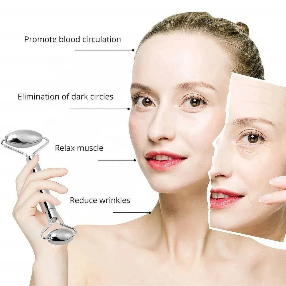 Stainless Steel Face Ice Roller & Gua Sha Massage Tool Set