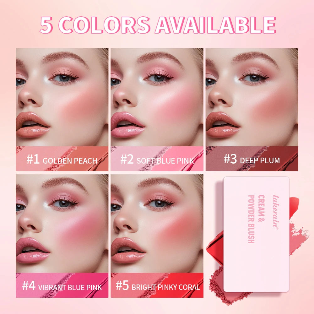 5-Color Matte Cream & Powder Blush Palette for Natural Rosy Glow