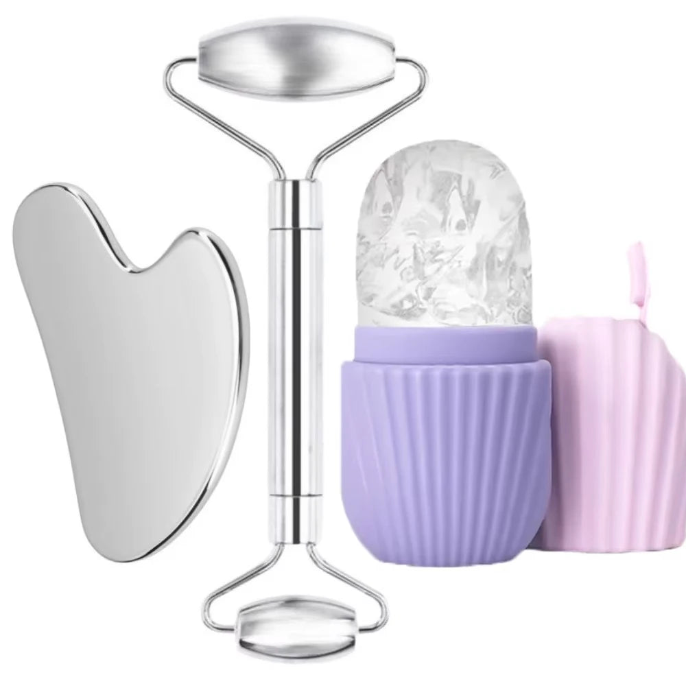 Stainless Steel Face Ice Roller & Gua Sha Massage Tool Set